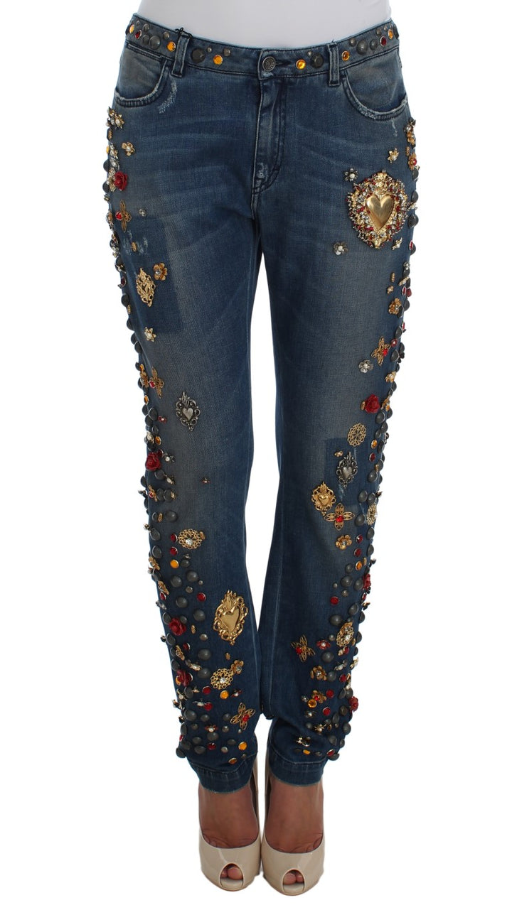 Jean orné de cœurs et de roses en cristal Dolce & Gabbana