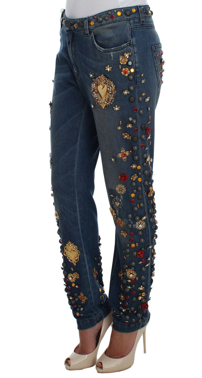 Jean orné de cœurs et de roses en cristal Dolce & Gabbana