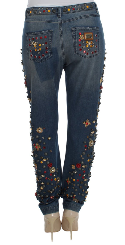 Jean orné de cœurs et de roses en cristal Dolce & Gabbana