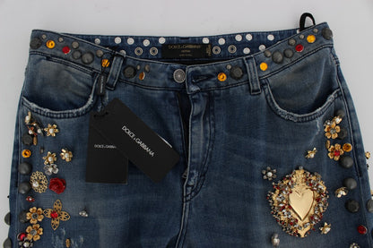 Jean orné de cœurs et de roses en cristal Dolce & Gabbana