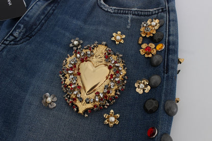 Jean orné de cœurs et de roses en cristal Dolce & Gabbana