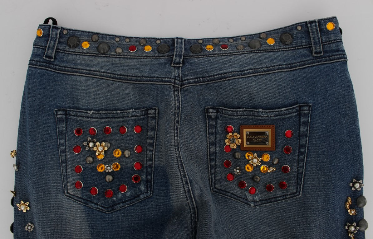 Jean orné de cœurs et de roses en cristal Dolce & Gabbana