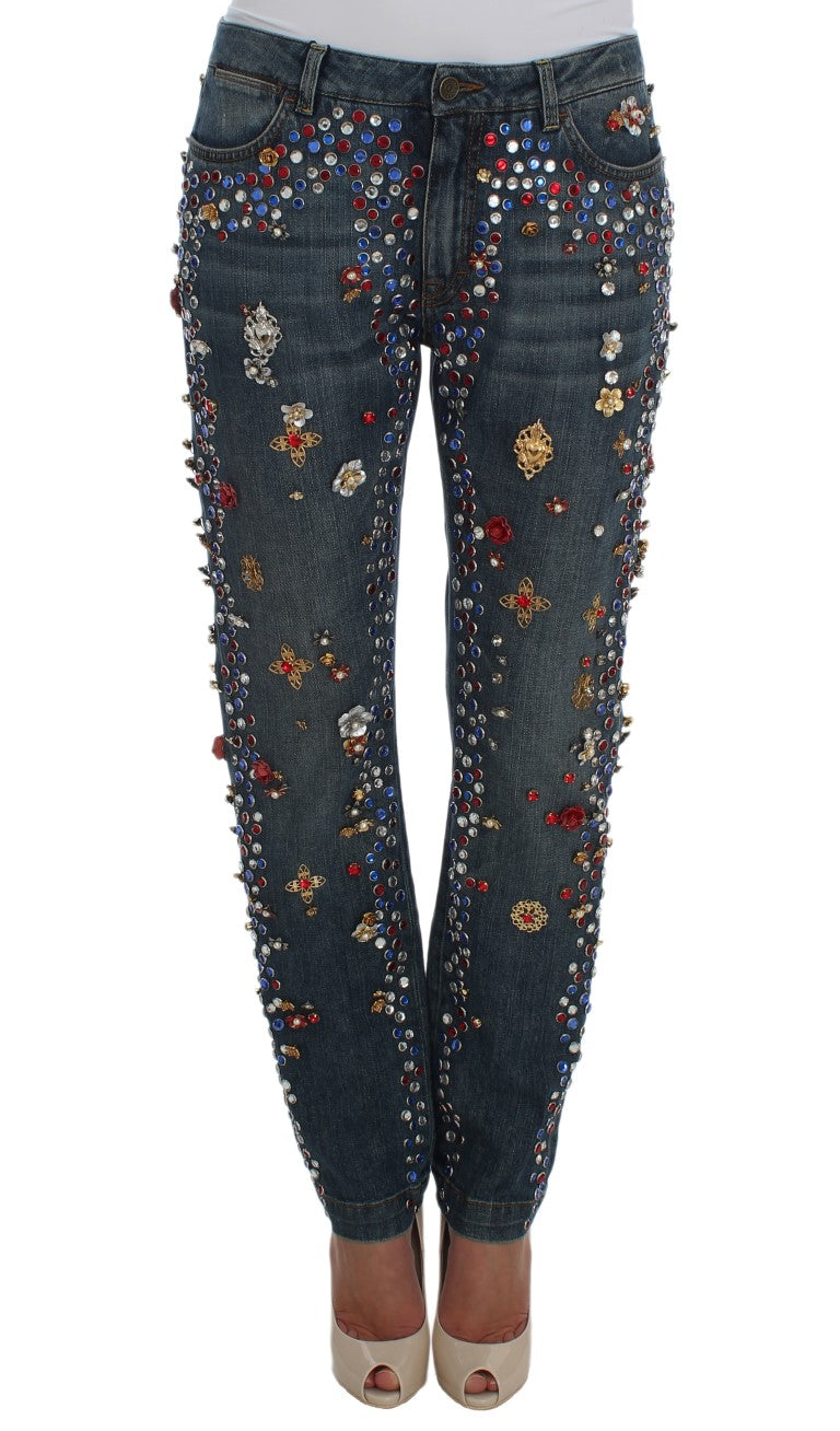 Jeans Dolce & Gabbana ornés de cœurs et de roses en cristal
