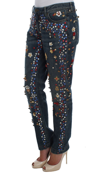 Jeans Dolce & Gabbana ornés de cœurs et de roses en cristal