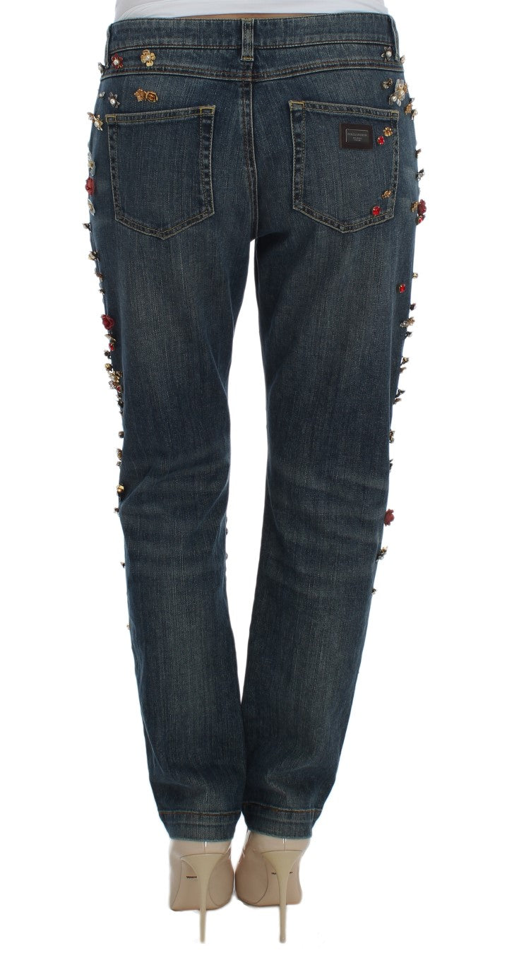 Jeans Dolce & Gabbana ornés de cœurs et de roses en cristal