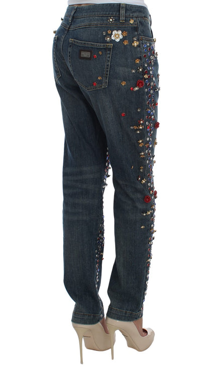 Jeans Dolce & Gabbana ornés de cœurs et de roses en cristal