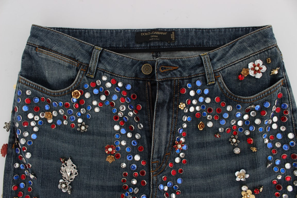 Jeans Dolce & Gabbana ornés de cœurs et de roses en cristal