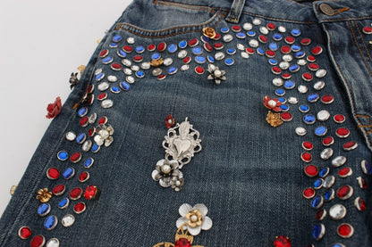 Jeans Dolce & Gabbana ornés de cœurs et de roses en cristal