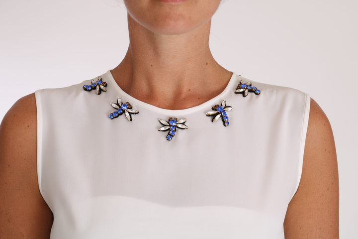 T-shirt Dolce & Gabbana en soie blanche orné de cristaux
