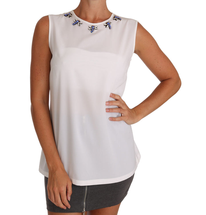 T-shirt Dolce & Gabbana en soie blanche orné de cristaux