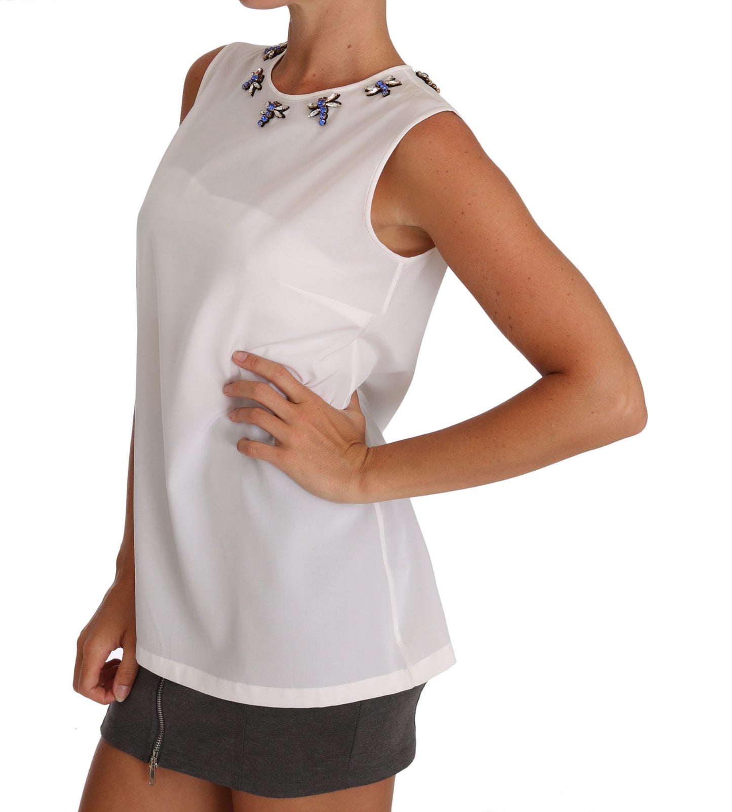 T-shirt Dolce & Gabbana en soie blanche orné de cristaux