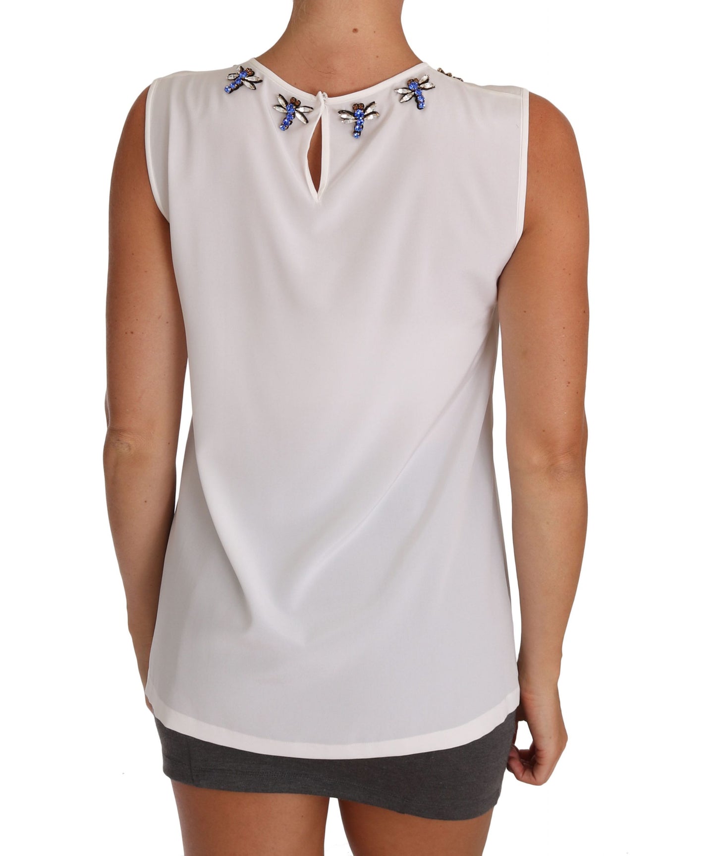 T-shirt Dolce & Gabbana en soie blanche orné de cristaux