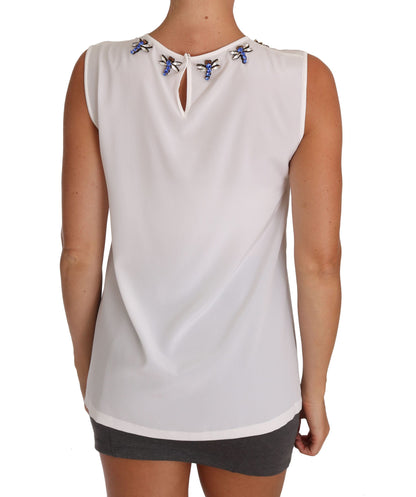 T-shirt Dolce & Gabbana en soie blanche orné de cristaux