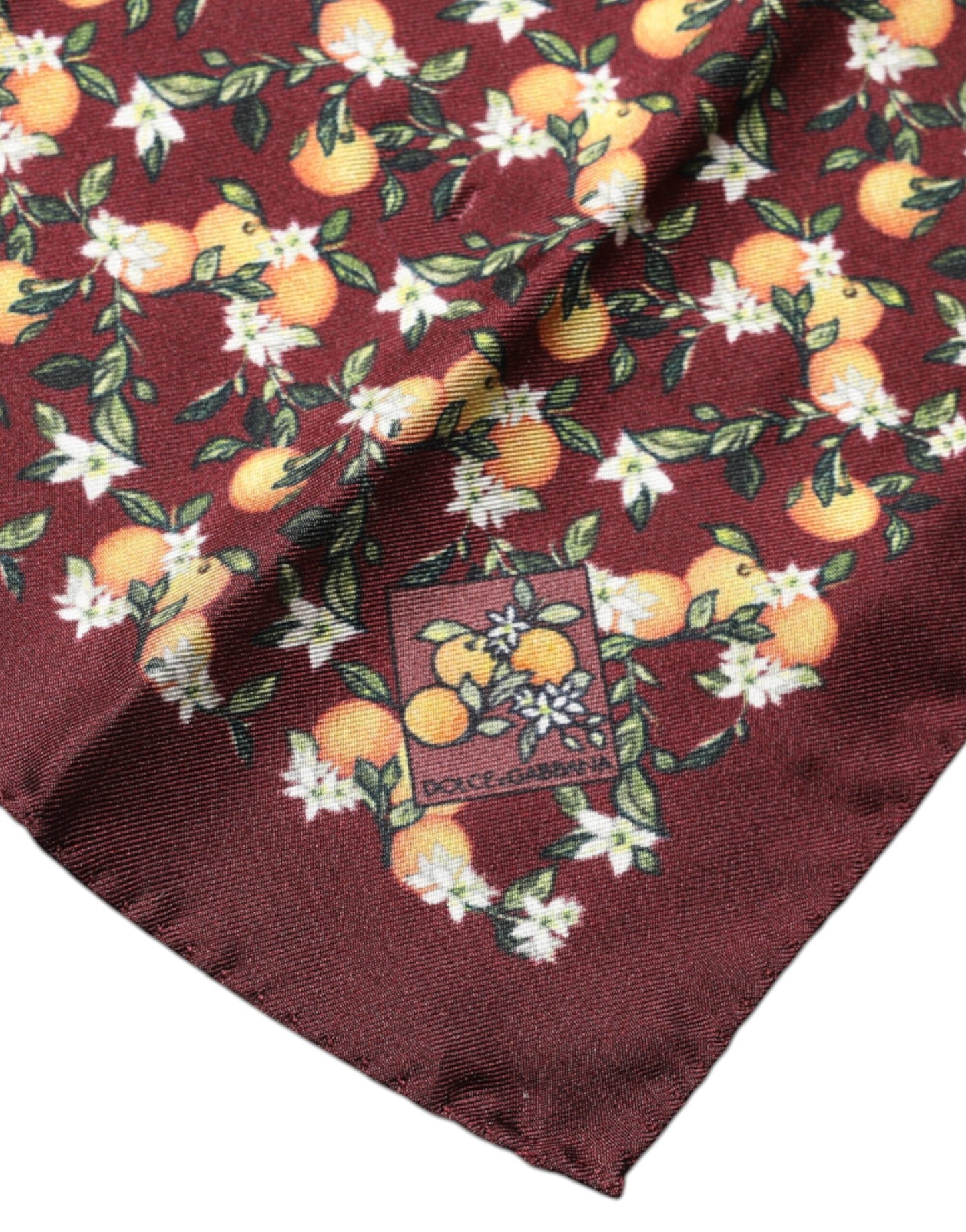 Foulard carré en soie bordeaux oranges Dolce & Gabbana