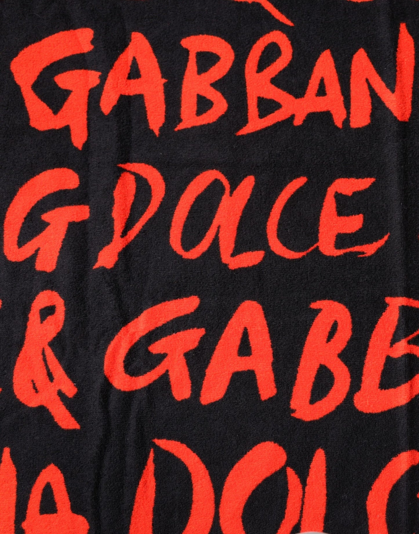 Serviette de Plage Dolce & Gabbana en Coton Noir Imprimé Logo Rouge