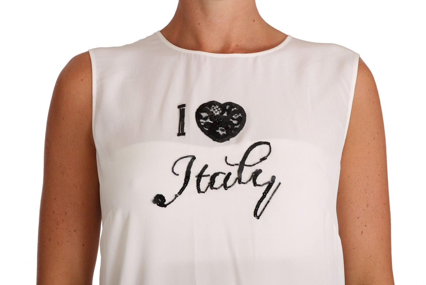 Débardeur Dolce & Gabbana en soie blanche I LOVE ITALY
