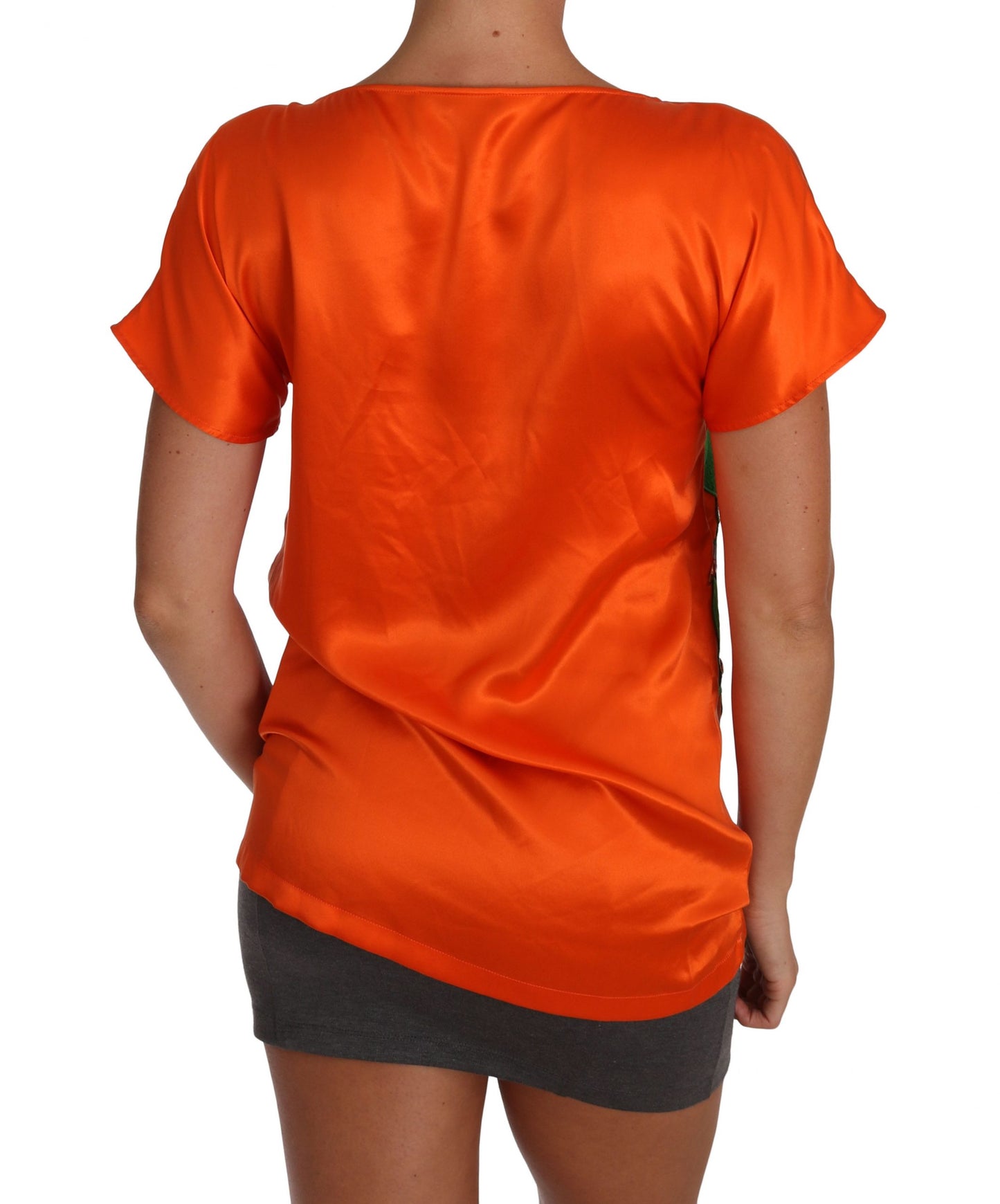 T-shirt Dolce & Gabbana en soie orange avec citrons et cristaux