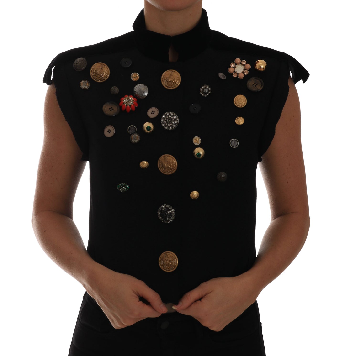 Veste sans manches militaire noire Dolce & Gabbana ornée de motifs floraux