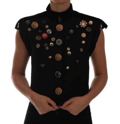 Veste sans manches militaire noire Dolce & Gabbana ornée de motifs floraux