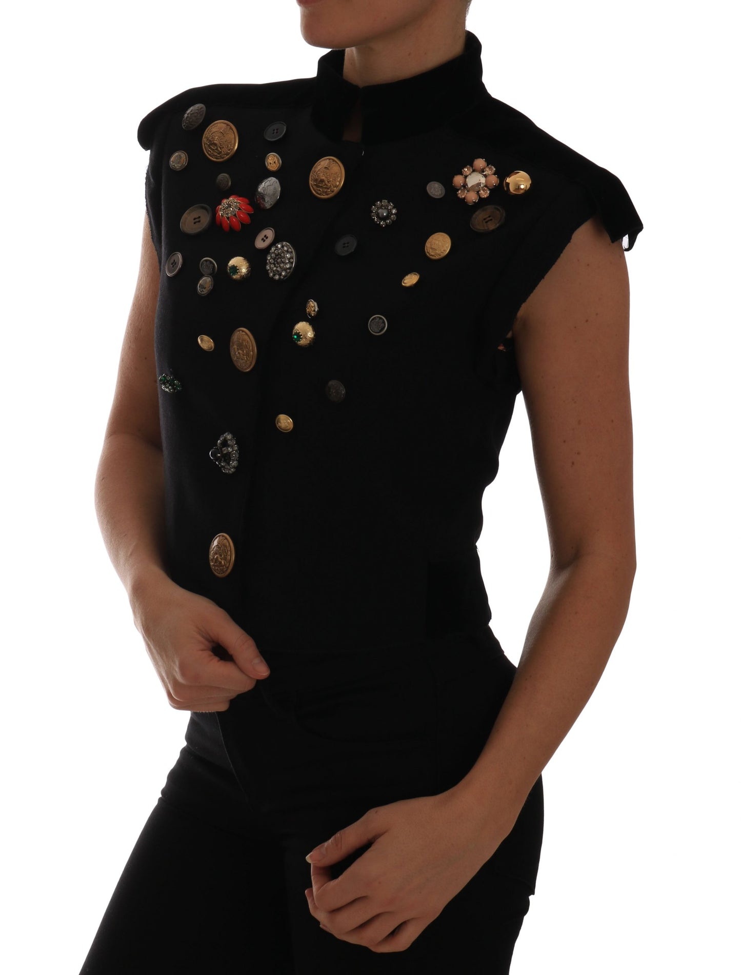 Veste sans manches militaire noire Dolce & Gabbana ornée de motifs floraux