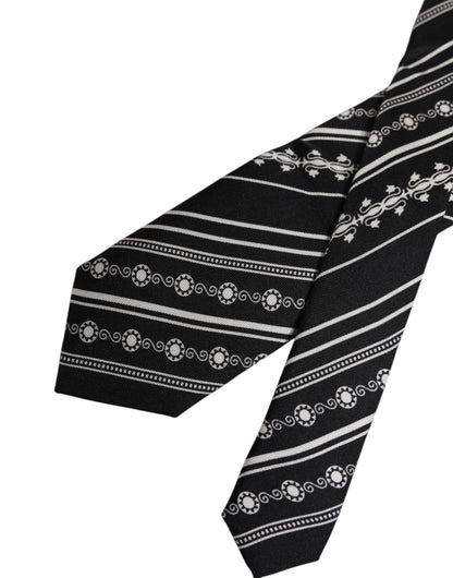 Cravate en soie rayée noire et blanche réglable Dolce & Gabbana