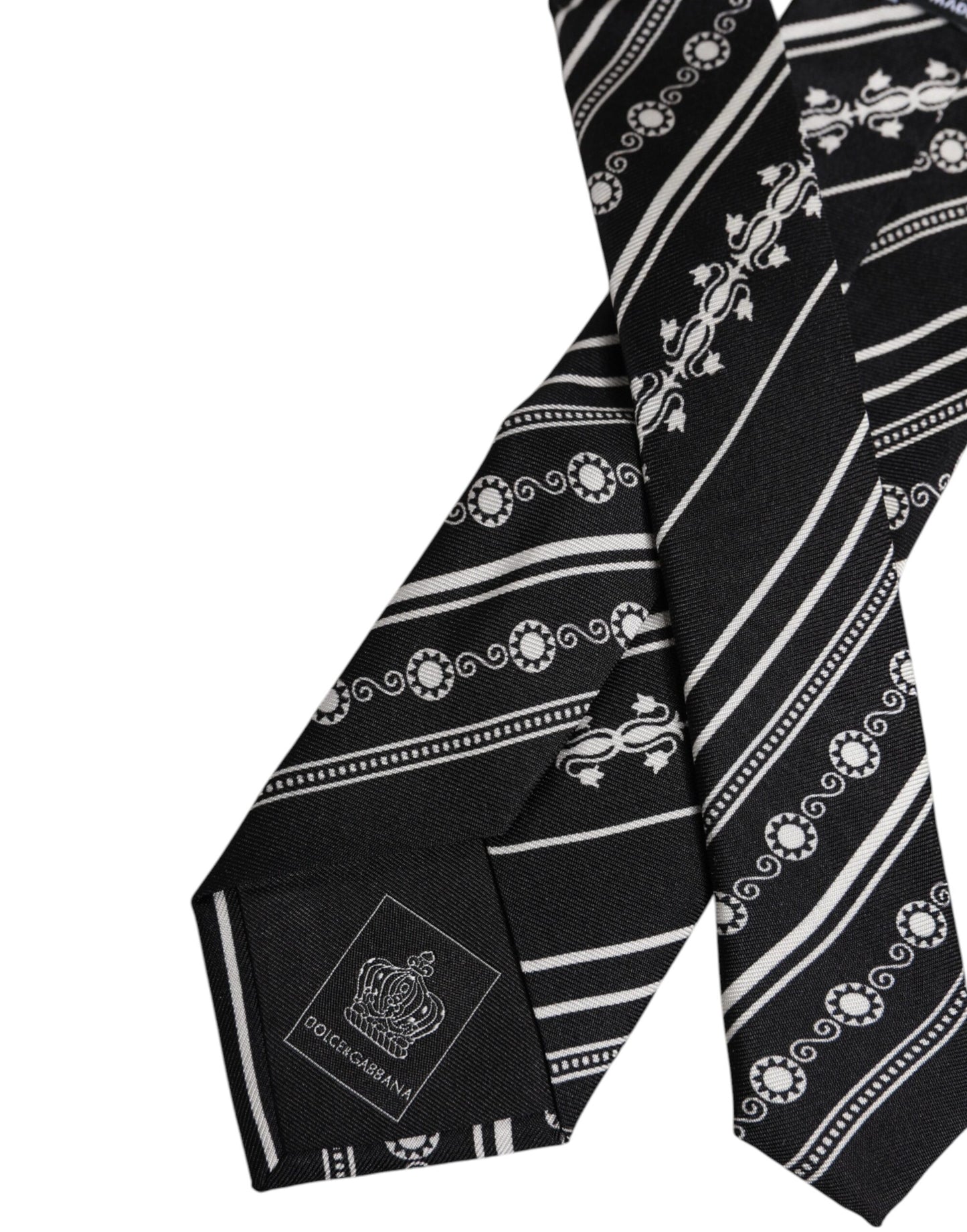 Cravate en soie rayée noire et blanche réglable Dolce & Gabbana