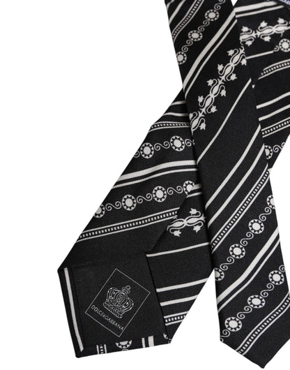 Cravate en soie rayée noire et blanche réglable Dolce & Gabbana