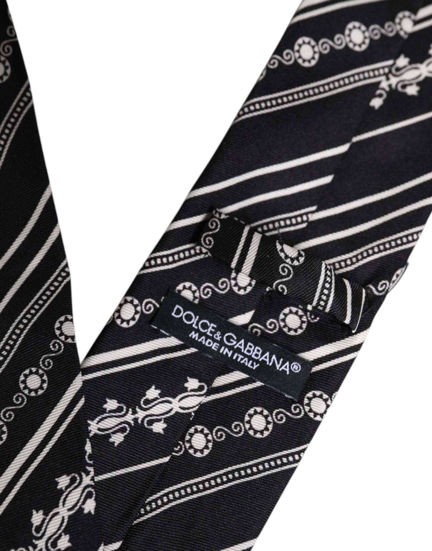 Cravate en soie rayée noire et blanche réglable Dolce & Gabbana