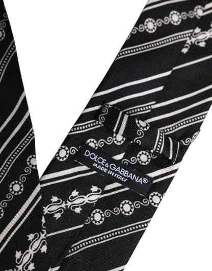 Cravate en soie rayée noire et blanche réglable Dolce & Gabbana