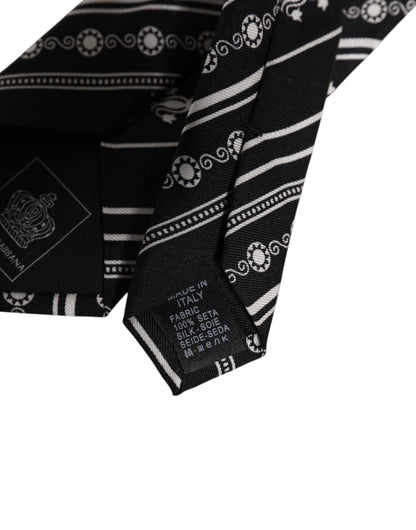 Cravate en soie rayée noire et blanche réglable Dolce & Gabbana