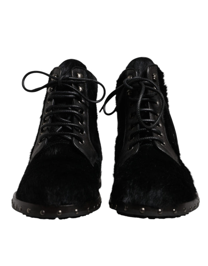 Bottes mi-mollet en cuir façon poney noir Dolce & Gabbana