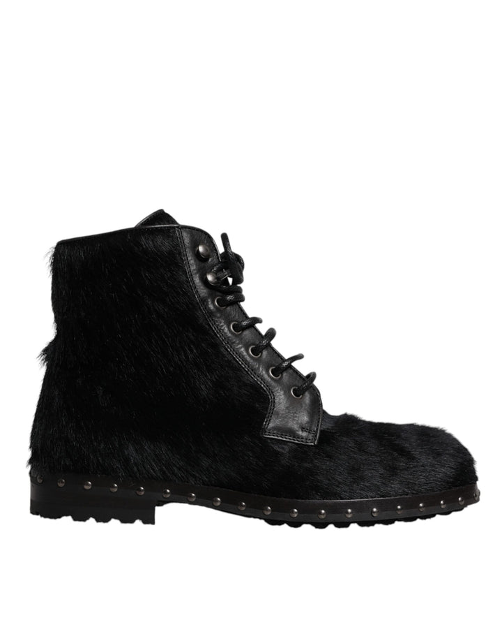 Bottes mi-mollet en cuir façon poney noir Dolce & Gabbana