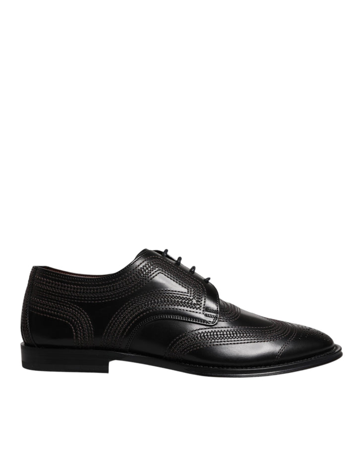 Zapatos de vestir tipo derby clásicos de cuero negro bordados Dolce & Gabbana