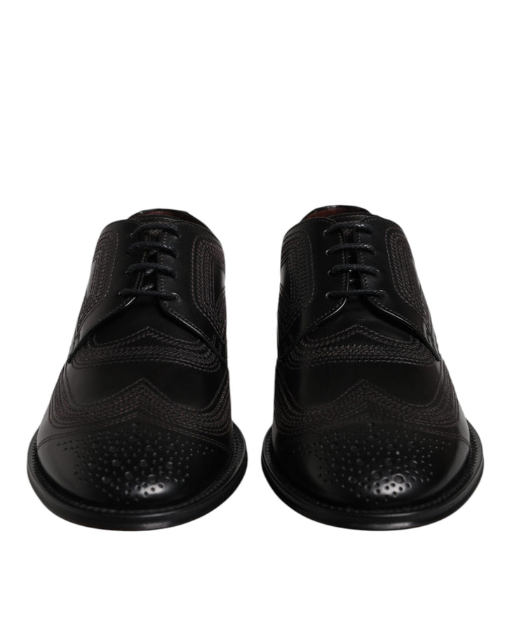Zapatos de vestir tipo derby clásicos de cuero negro bordados de Dolce & Gabbana