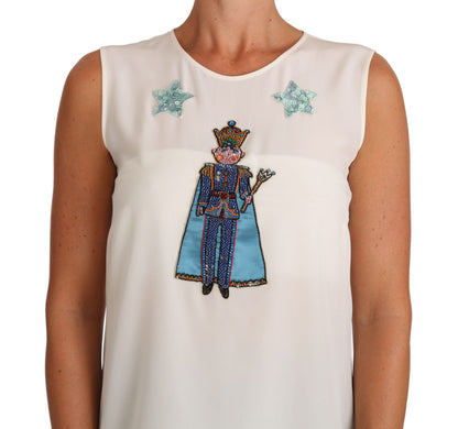 T-shirt féérique Dolce & Gabbana en soie blanche orné de cristaux et de sequins