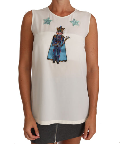 T-shirt féérique Dolce & Gabbana en soie blanche orné de cristaux et de sequins