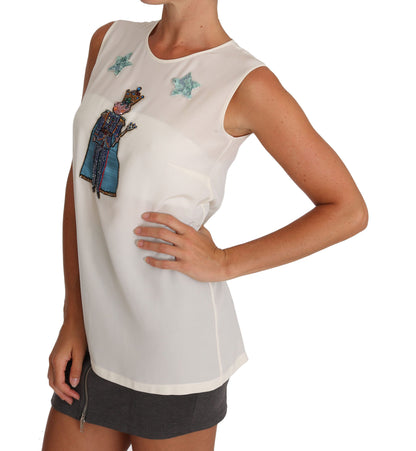 T-shirt féérique Dolce & Gabbana en soie blanche orné de cristaux et de sequins