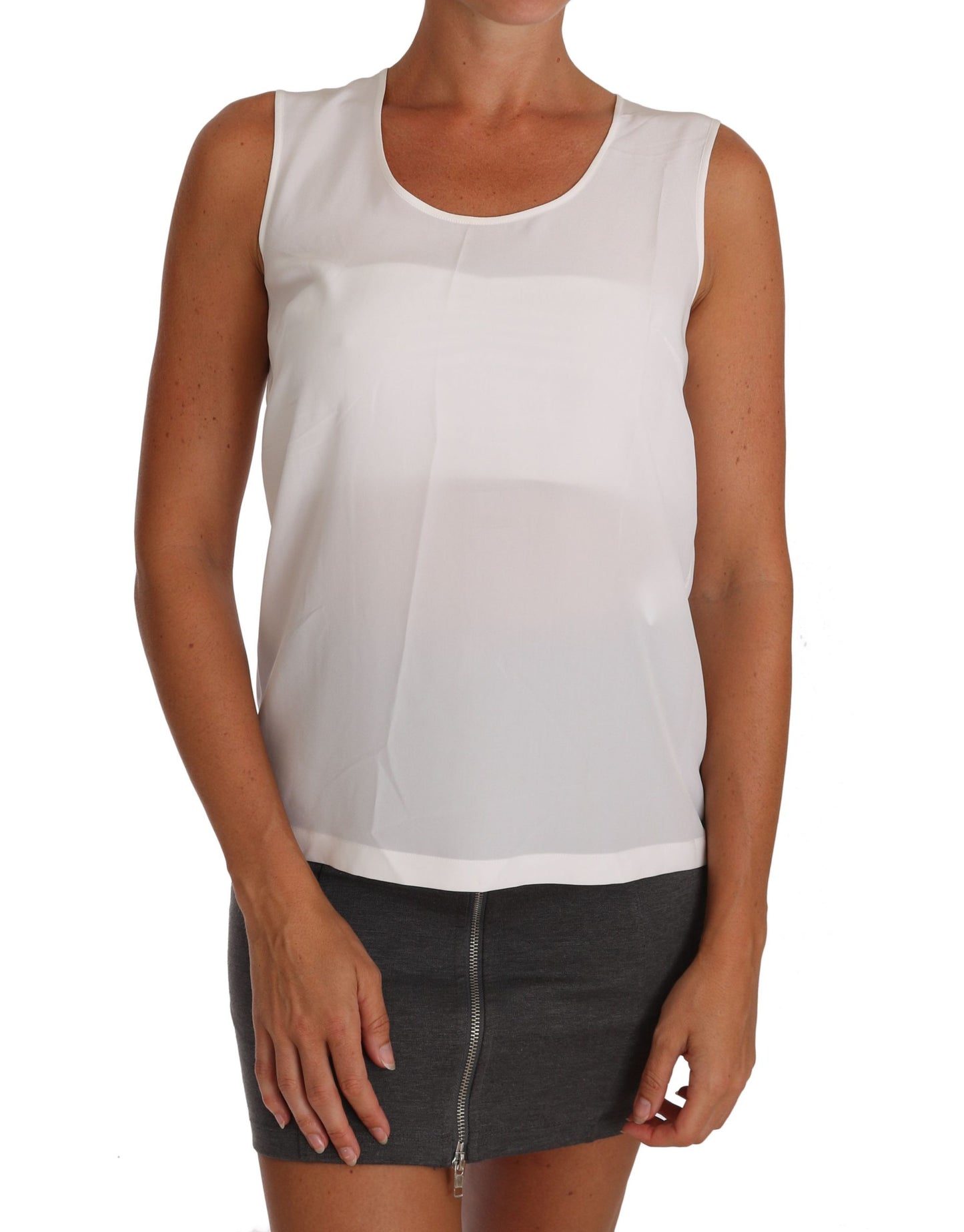 Haut Dolce & Gabbana en soie blanche sans manches coupe trapèze