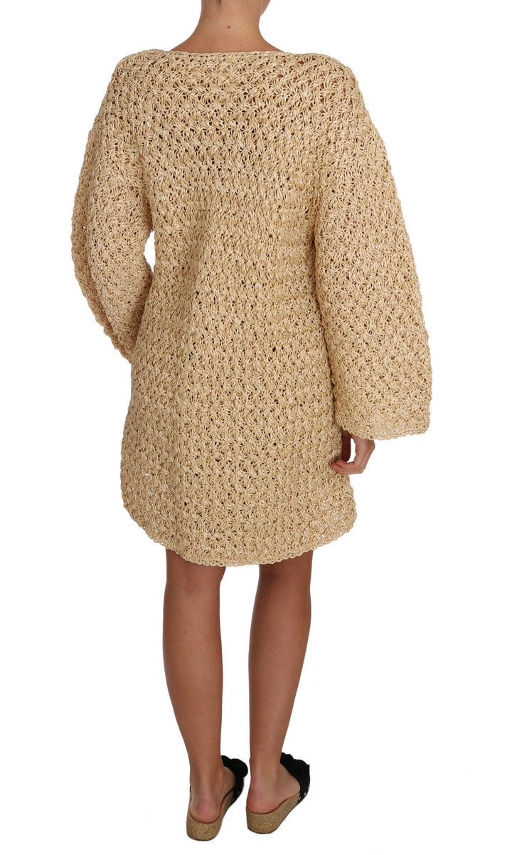 Cárdigan Beige de Ganchillo de Rafia de Dolce & Gabbana