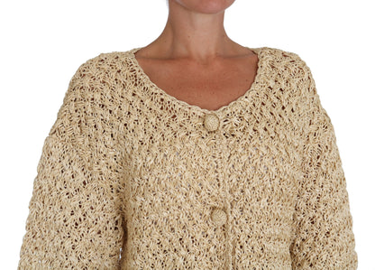 Dolce & Gabbana Cardigan Beige au Crochet en Maille de Rafia