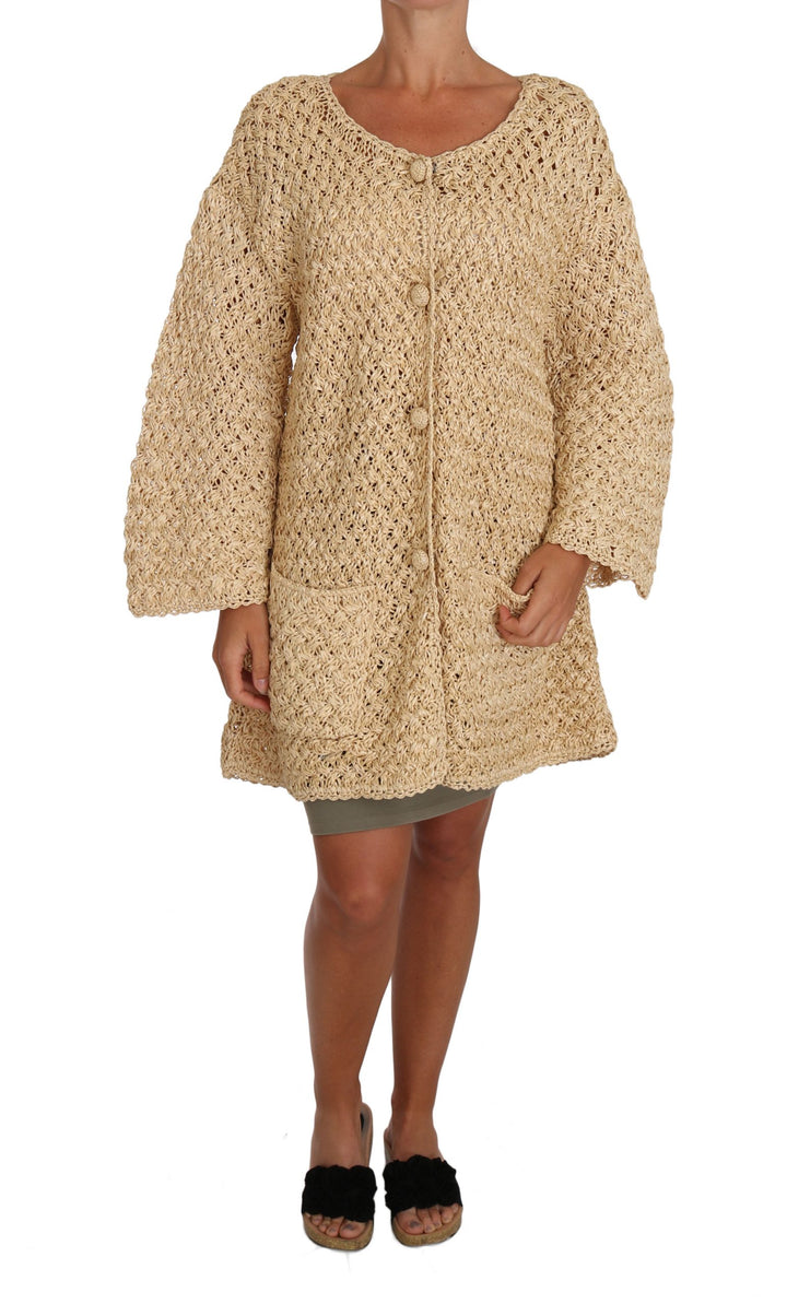 Cárdigan Beige de Ganchillo de Rafia de Dolce & Gabbana