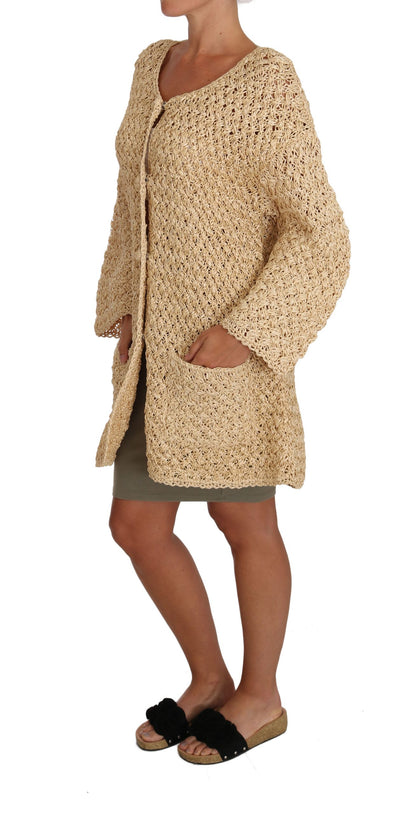 Dolce & Gabbana Cardigan Beige au Crochet en Maille de Rafia