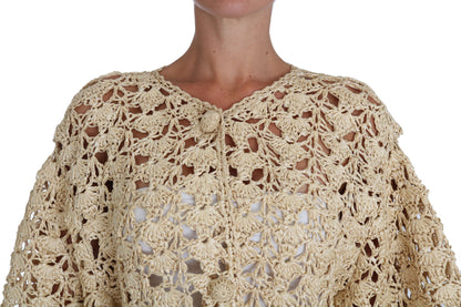 Gilet Dolce & Gabbana beige en maille crochet et raphia