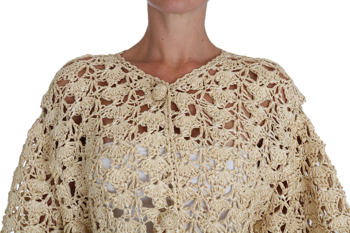 Cárdigan beige de rafia de punto de ganchillo Dolce & Gabbana