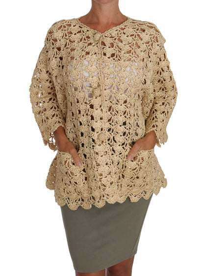 Gilet Dolce & Gabbana beige en maille crochet et raphia