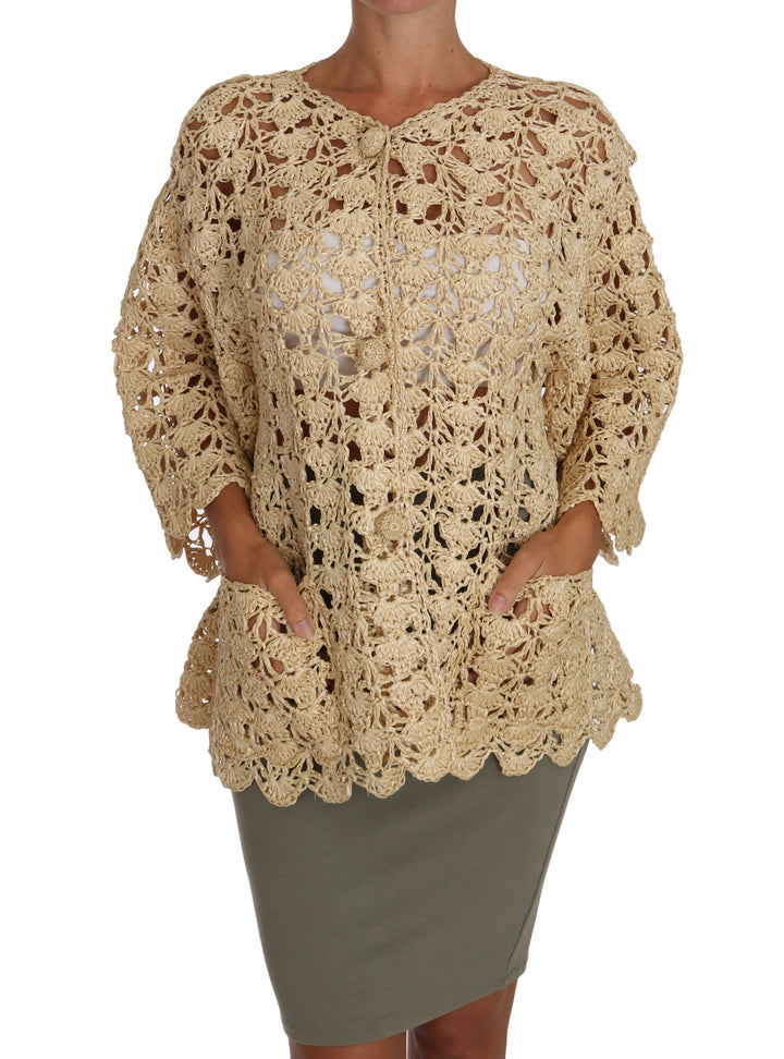 Cárdigan beige de rafia de punto de ganchillo Dolce & Gabbana