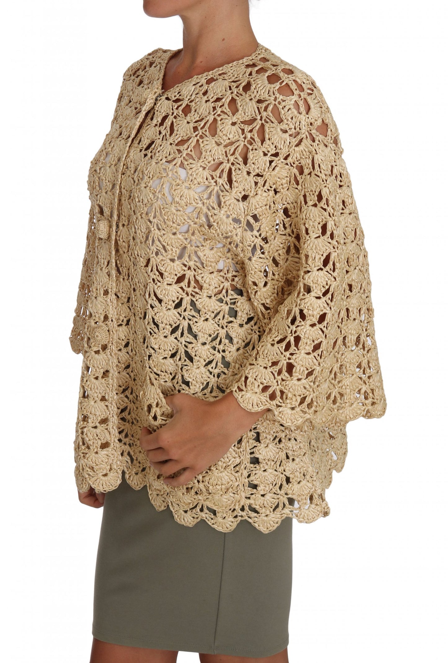 Gilet Dolce & Gabbana beige en maille crochet et raphia