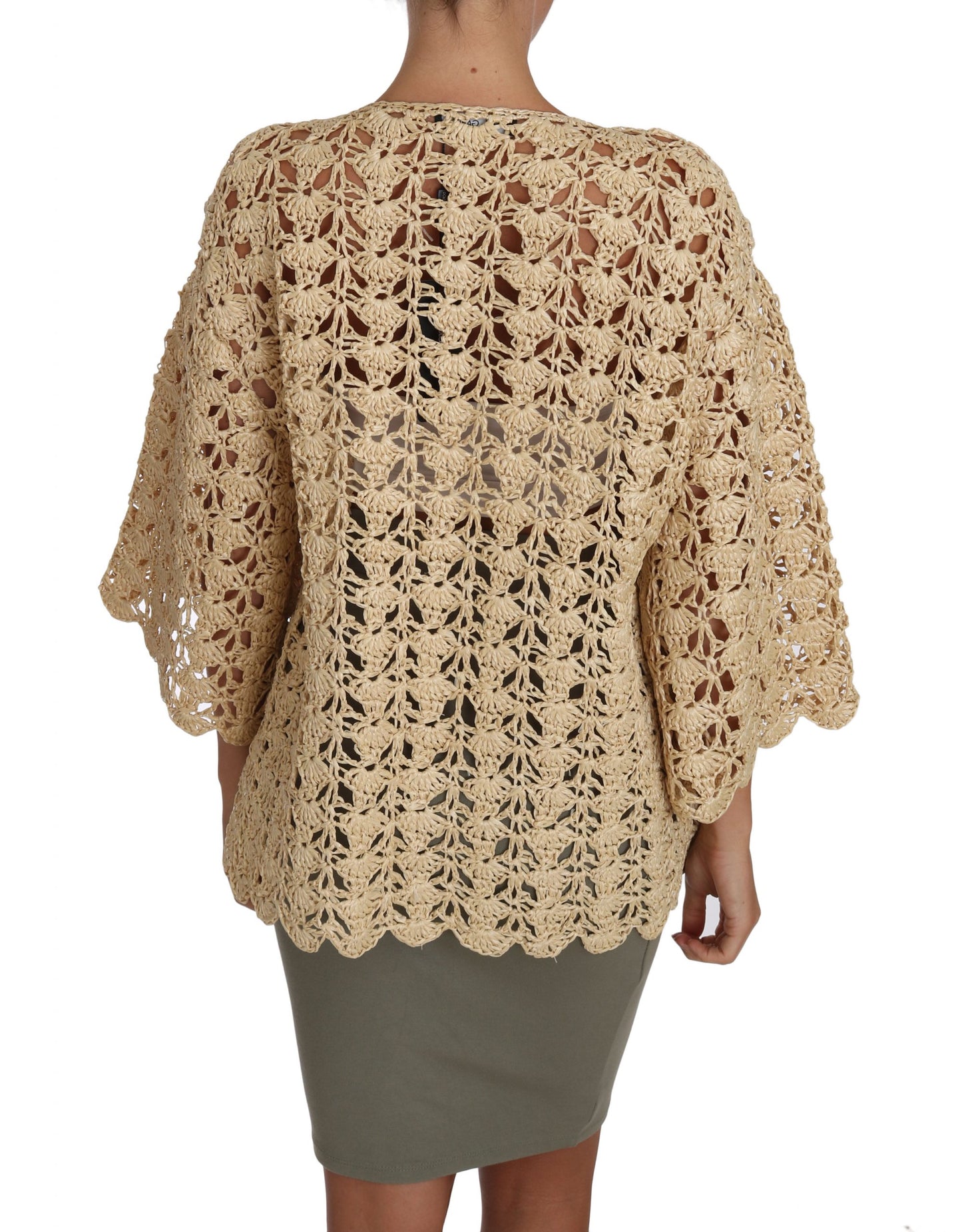 Gilet Dolce & Gabbana beige en maille crochet et raphia