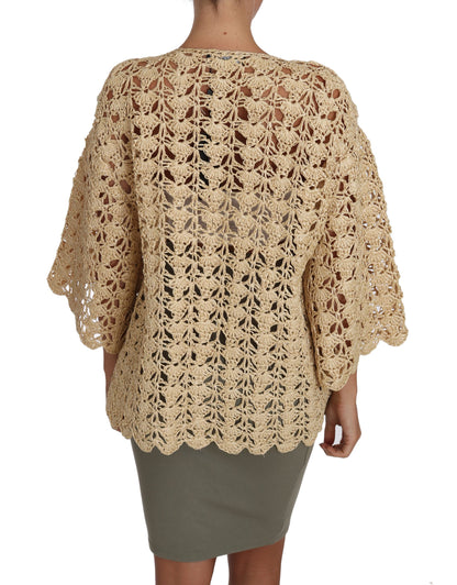 Gilet Dolce & Gabbana beige en maille crochet et raphia