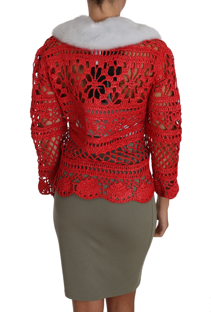 Cárdigan rojo Dolce & Gabbana de punto de ganchillo en rafia